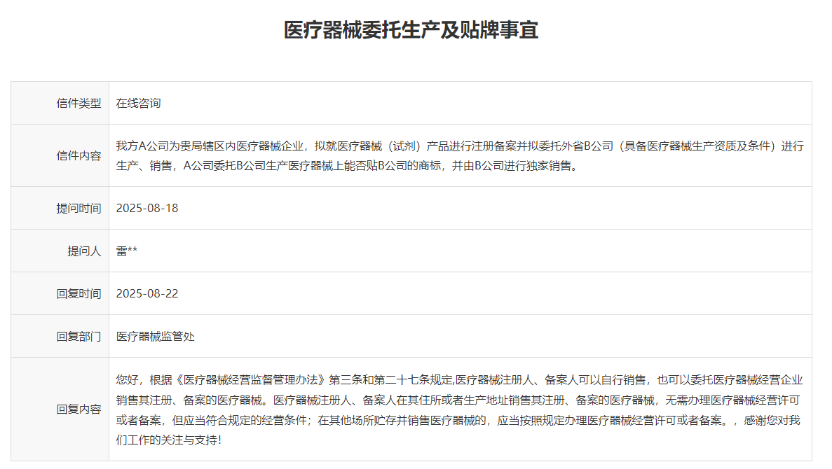 医疗器械委托生产中的商标使用与销售权限一文解析（2025年）(图1)